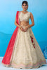Stylish Cream Semi-Stitched Embroidered Lehenga Choli with Red Dupatta