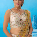 Amazing Cream Semi-Stitched Embroidered Lehenga Choli with Mustard Yellow Dupatta