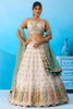 Beautiful Cream Semi-Stitched Embroidered Lehenga Choli with Sea Green Dupatta