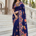 Navy Blue Floral Silk Saree with Designer Border Traditional Saree