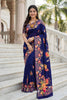 Navy Blue Floral Silk Saree with Designer Border Traditional Saree