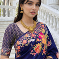 Navy Blue Floral Silk Saree with Designer Border Traditional Saree