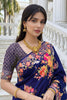 Navy Blue Floral Silk Saree with Designer Border Traditional Saree