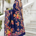 Navy Blue Floral Silk Saree with Designer Border Traditional Saree