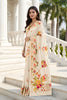 Elegant Cream Floral Printed Cotton Saree with Traditional Border