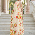 Elegant Cream Floral Printed Cotton Saree with Traditional Border