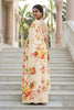 Elegant Cream Floral Printed Cotton Saree with Traditional Border