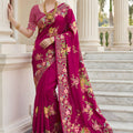  Magenta Floral Printed Silk Saree Rich Border Traditional Saree