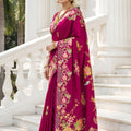 Magenta Floral Printed Silk Saree Rich Border Traditional Saree