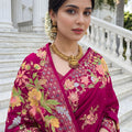 Magenta Floral Printed Silk Saree Rich Border Traditional Saree