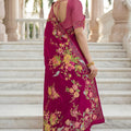 Magenta Floral Printed Silk Saree Rich Border Traditional Saree
