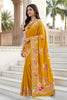Mustard Yellow Floral Printed Silk Saree Traditional Border Saree