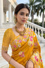 Mustard Yellow Floral Printed Silk Saree Traditional Border Saree