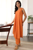 Elegant Rust Orange Cotton Sleeveless V-Neck Co-Ord Set with Straight Pants