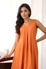 Elegant Rust Orange Cotton Sleeveless V-Neck Co-Ord Set with Straight Pants