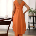 Elegant Rust Orange Cotton Sleeveless V-Neck Co-Ord Set with Straight Pants