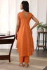 Elegant Rust Orange Cotton Sleeveless V-Neck Co-Ord Set with Straight Pants