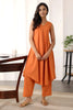 Elegant Rust Orange Cotton Sleeveless V-Neck Co-Ord Set with Straight Pants