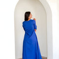 Stylish Royal Blue Cotton  Co-Ord Set with V-Neck 3/4 Sleeve Kurta and Straight Pants