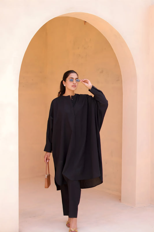 Fancy Black Cotton  Co-Ord Set with Straight Pants for Casual and Office Wear