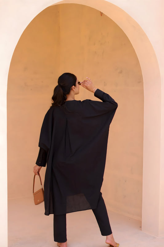 Fancy Black Cotton  Co-Ord Set with Straight Pants for Casual and Office Wear