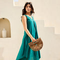 Stylish Teal Green Cotton Sleeveless V-Neck Co-Ord Set with Straight Pants