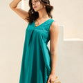 Stylish Teal Green Cotton Sleeveless V-Neck Co-Ord Set with Straight Pants