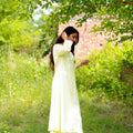 Outstanding Off-White Cotton Co-Ord Set with V-Neck 3/4 Sleeve Kurta and Straight Pants