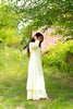 Outstanding Off-White Cotton Co-Ord Set with V-Neck 3/4 Sleeve Kurta and Straight Pants