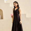Fancy Black Cotton Sleeveless V-Neck Co-Ord Set with Straight Pants