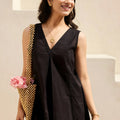 Fancy Black Cotton Sleeveless V-Neck Co-Ord Set with Straight Pants