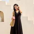 Fancy Black Cotton Sleeveless V-Neck Co-Ord Set with Straight Pants