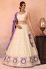 Elegant Cream Jacquard Silk Embroidered Lehenga Choli with Purple Dupatta