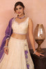 Elegant Cream Jacquard Silk Embroidered Lehenga Choli with Purple Dupatta