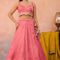 Stunning Pink Cosmos Silk Embroidered Lehenga Choli with Mustard Yellow Dupatta