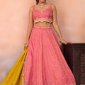 Stunning Pink Cosmos Silk Embroidered Lehenga Choli with Mustard Yellow Dupatta