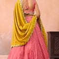 Stunning Pink Cosmos Silk Embroidered Lehenga Choli with Mustard Yellow Dupatta
