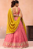 Stunning Pink Cosmos Silk Embroidered Lehenga Choli with Mustard Yellow Dupatta