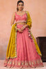 Stunning Pink Cosmos Silk Embroidered Lehenga Choli with Mustard Yellow Dupatta