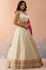 Beautiful Cream Cosmos Silk Embroidered Lehenga Choli with Pink Dupatta