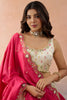 Beautiful Cream Cosmos Silk Embroidered Lehenga Choli with Pink Dupatta