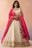 Beautiful Cream Cosmos Silk Embroidered Lehenga Choli with Pink Dupatta