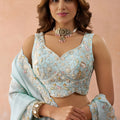 Graceful Sky Blue Tissue Embroidered Wedding Lehenga Choli with Dupatta