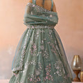 Pretty Green Tissue Embroidered Wedding Lehenga Choli with Dupatta