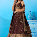 Adorable Chocolate Brown Chinon Embroidered Lehenga Choli with Dupatta