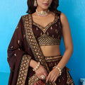 Adorable Chocolate Brown Chinon Embroidered Lehenga Choli with Dupatta