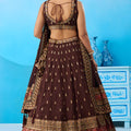 Adorable Chocolate Brown Chinon Embroidered Lehenga Choli with Dupatta