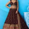 Adorable Chocolate Brown Chinon Embroidered Lehenga Choli with Dupatta
