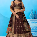 Adorable Chocolate Brown Chinon Embroidered Lehenga Choli with Dupatta