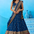Wonderful Navy Blue Chinon Embroidered Lehenga Choli with Dupatta